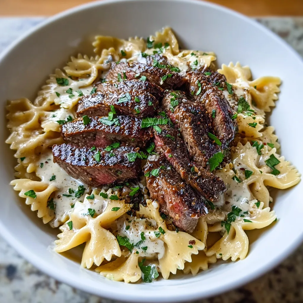 Balsamic Glaze Steak Alfredo Bowties
