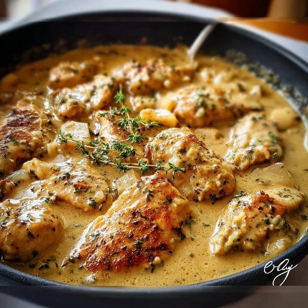 Creamy garlic chicken dish with tender chicken and rich garlic sauce