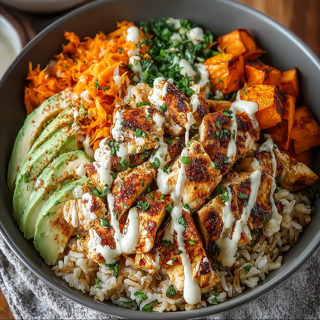 Nourishing Chicken and Sweet Potato Power Bowl with Creamy Garlic Sauce