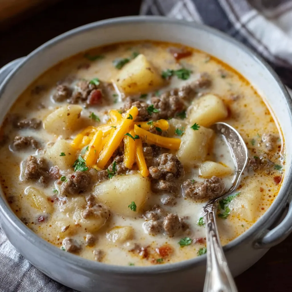 Crockpot Creamy Potato and Hamburger Soup