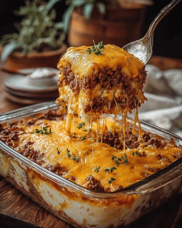 Delicious Cattle Drive Casserole served in a rustic dish