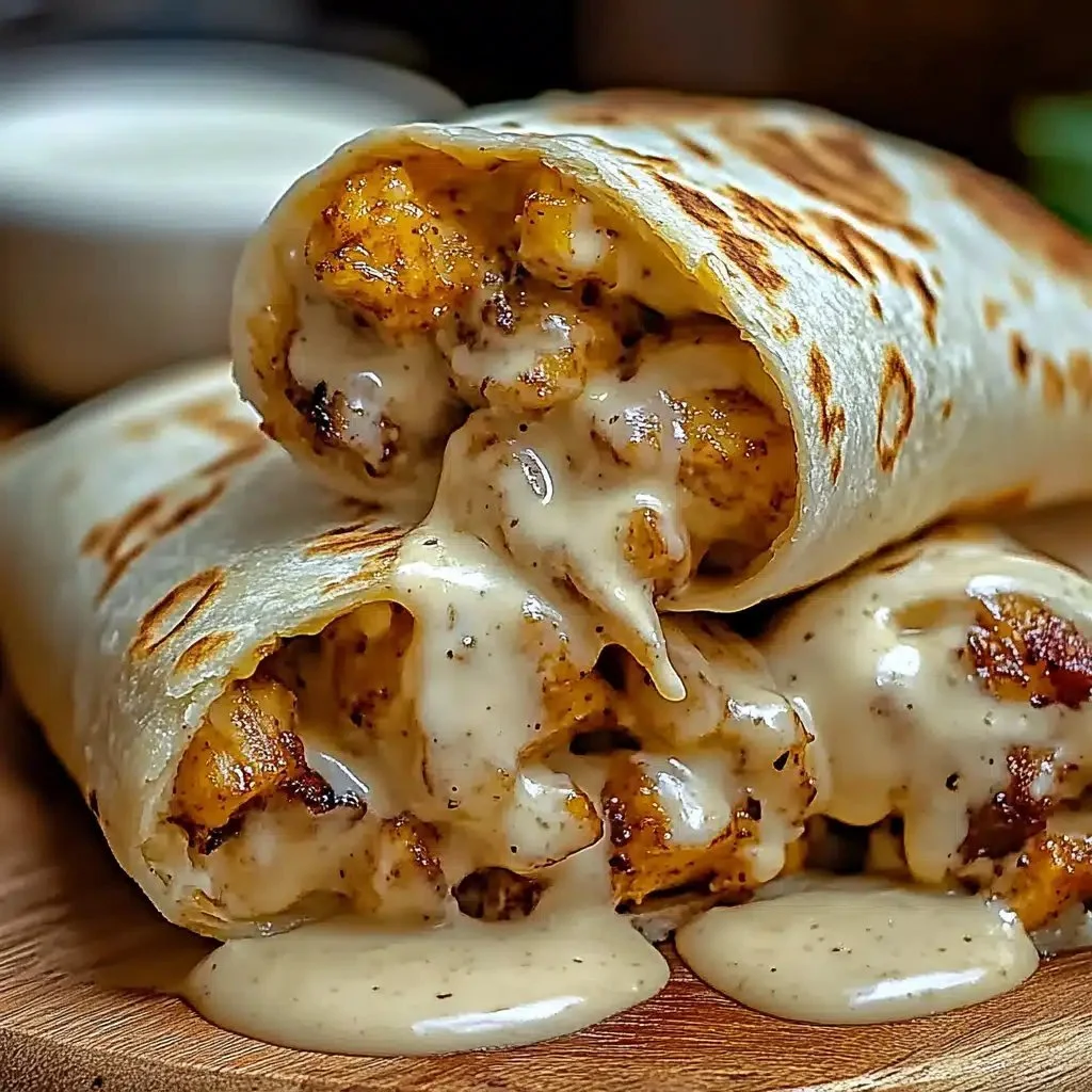 Delicious cheesy garlic chicken wraps with fresh ingredients on a plate