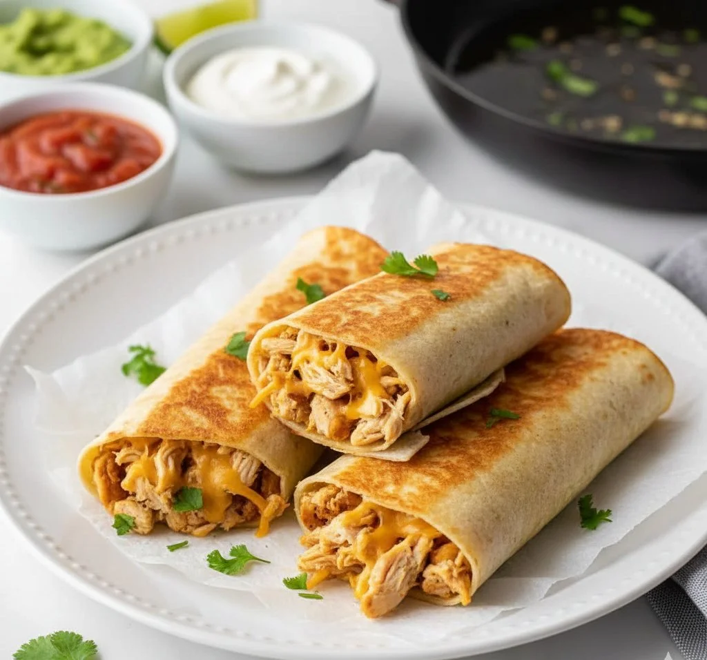 Delicious homemade Chicken Cheese Taquitos on a plate