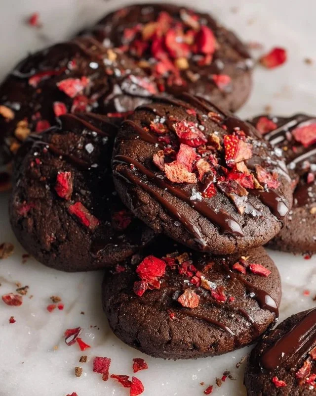 Delicious chocolate covered strawberry cookies on a plate