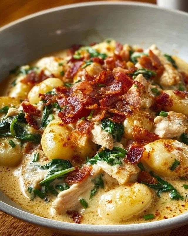 Creamy Crack Chicken Gnocchi in a bowl topped with herbs