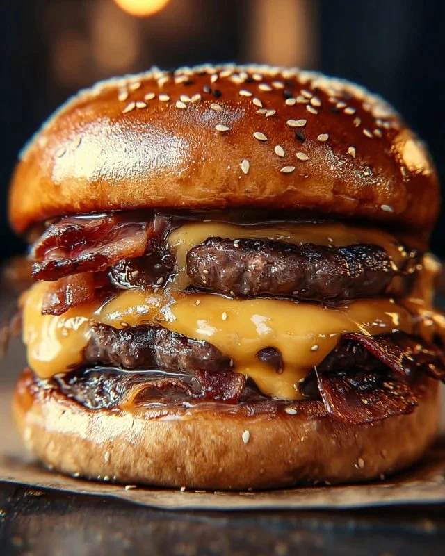 Delicious crispy bacon burgers served with fresh ingredients and toppings