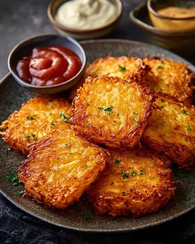 Crispy homemade hash browns served on a plate, ready to enjoy.