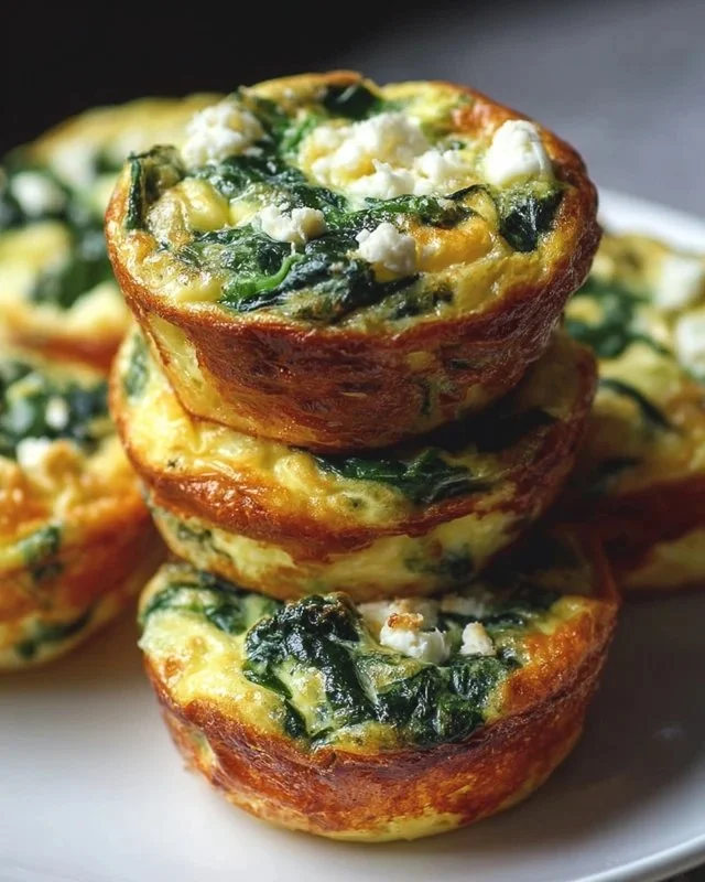 Healthy spinach and feta egg muffins served on a plate