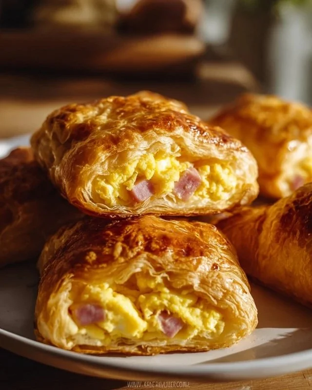 Flaky ham and egg puff pastry pockets, perfect for breakfast or snacks