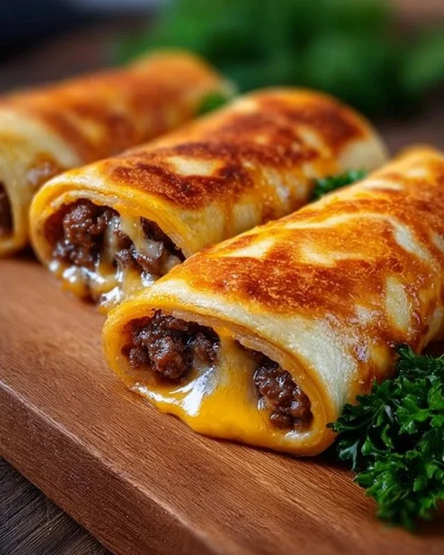 Garlic Butter Beef Cheeseburger Rollups cooked to perfection