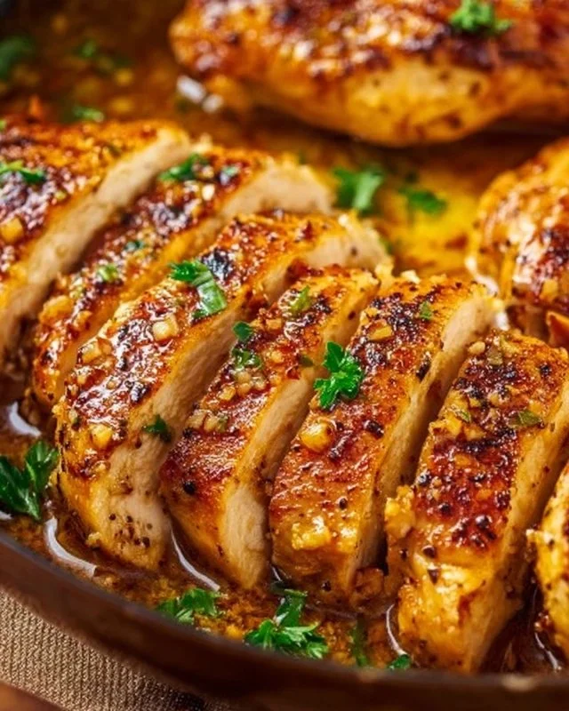 Delicious Garlic Butter Chicken served with herbs and spices