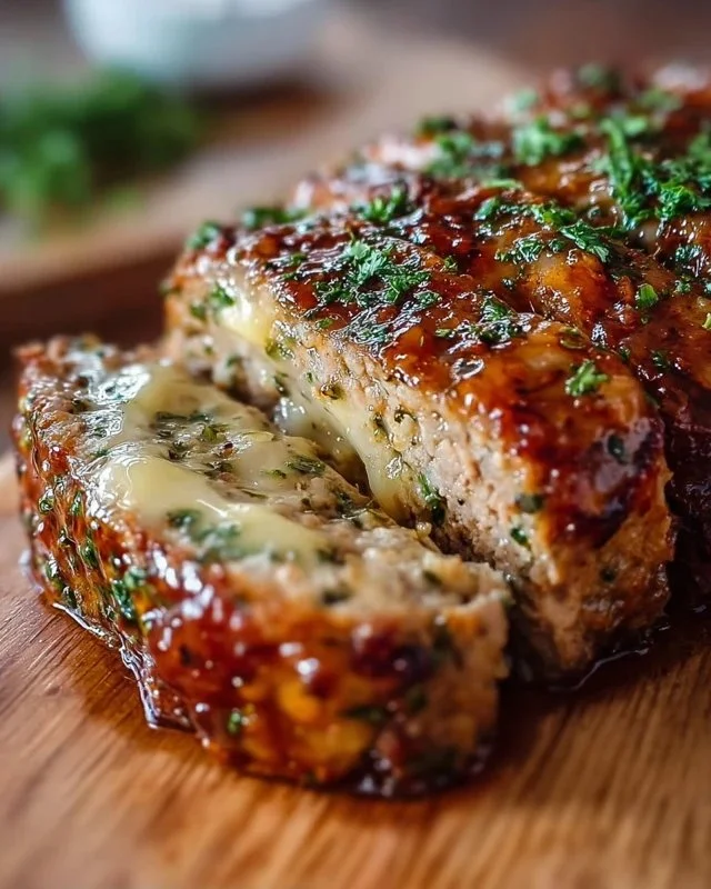 Delicious Garlic Parmesan Chicken Meatloaf served with herbs and spices.