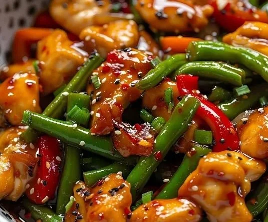 Delicious Green Bean Chicken Stir Fry served on a plate