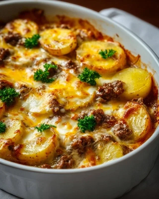 Delicious Hobo Casserole made with ground beef and vegetables