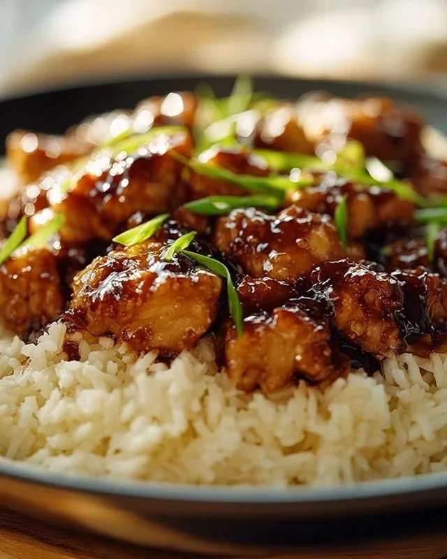 Delicious Honey BBQ Chicken served over rice for a tasty meal.