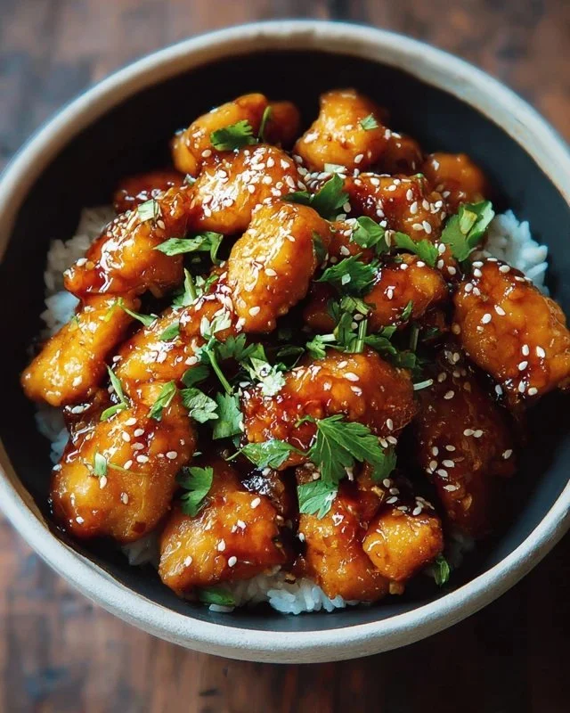 Honey Garlic Chicken dish with tender chicken and a sweet garlic glaze