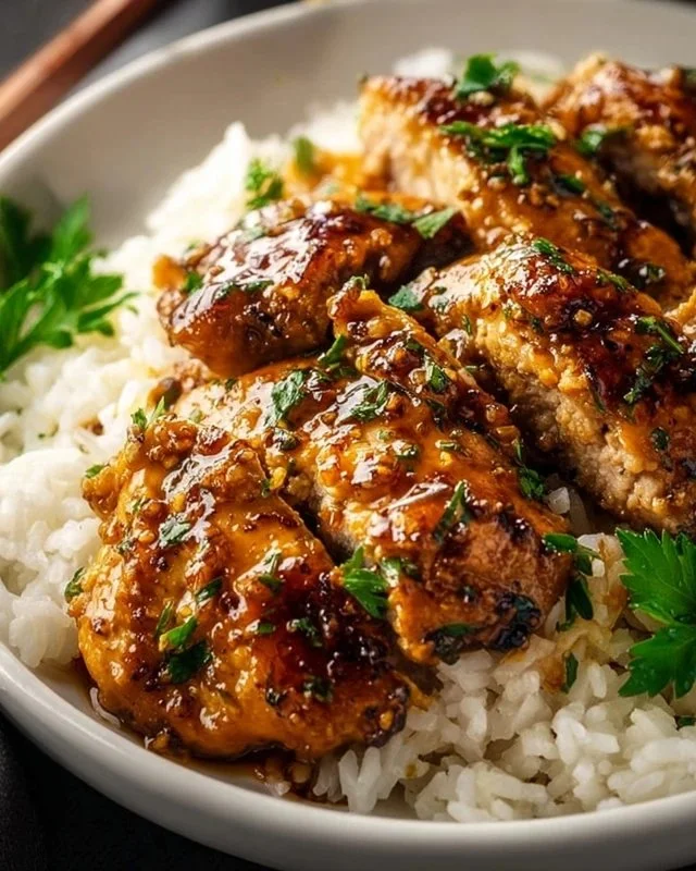 Honey Garlic Chicken Breasts cooked to perfection with a sweet glaze.