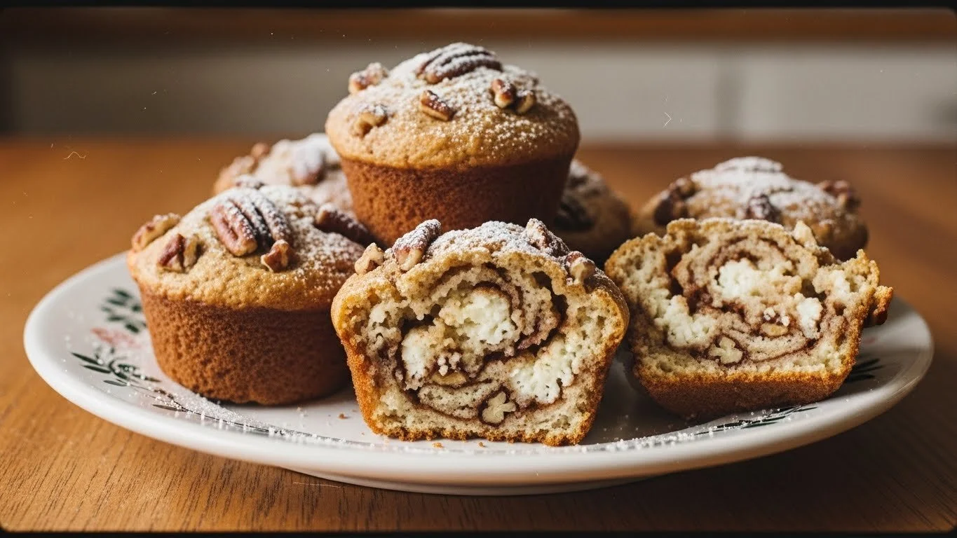 Keto cinnamon pecan cottage cheese muffins on a plate