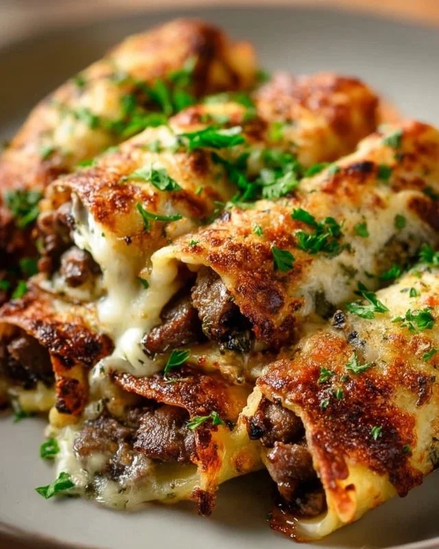 Keto Philly Cheesesteak Rolls served on a plate with fresh ingredients