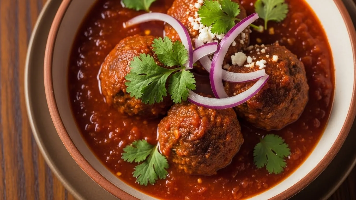 Spicy Mexican Chipotle Meatballs served with rice and garnished with cilantro