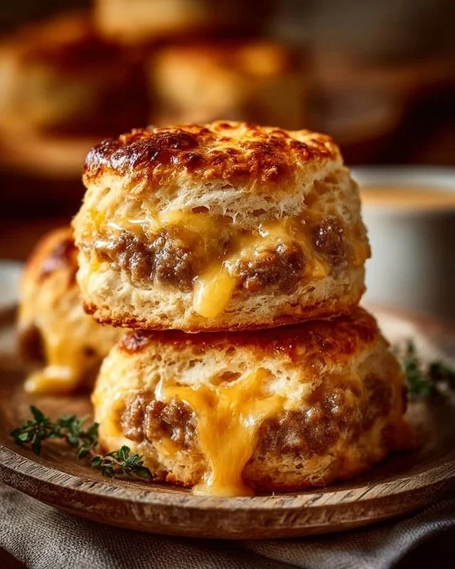 Sausage, Cheese, and Butter Swim Biscuits fresh out of the oven