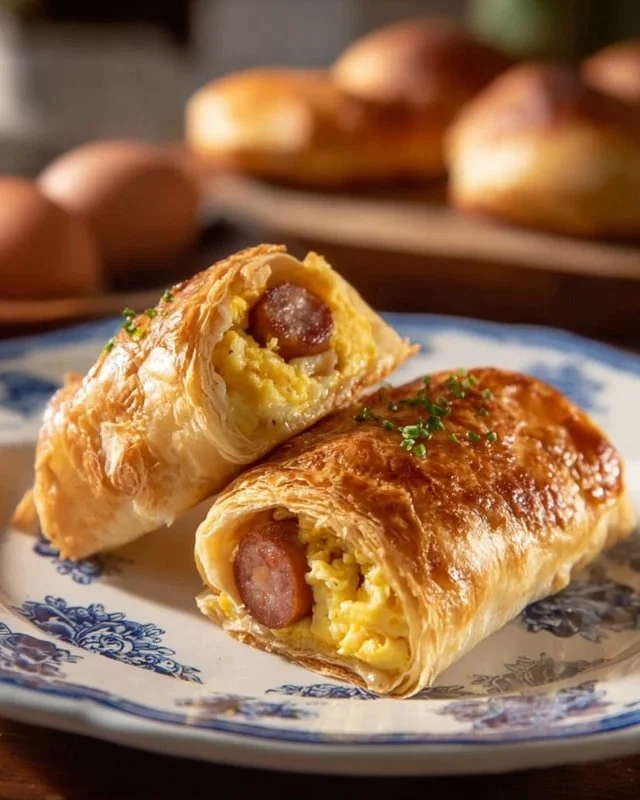 Delicious sausage egg breakfast roll-ups served on a plate