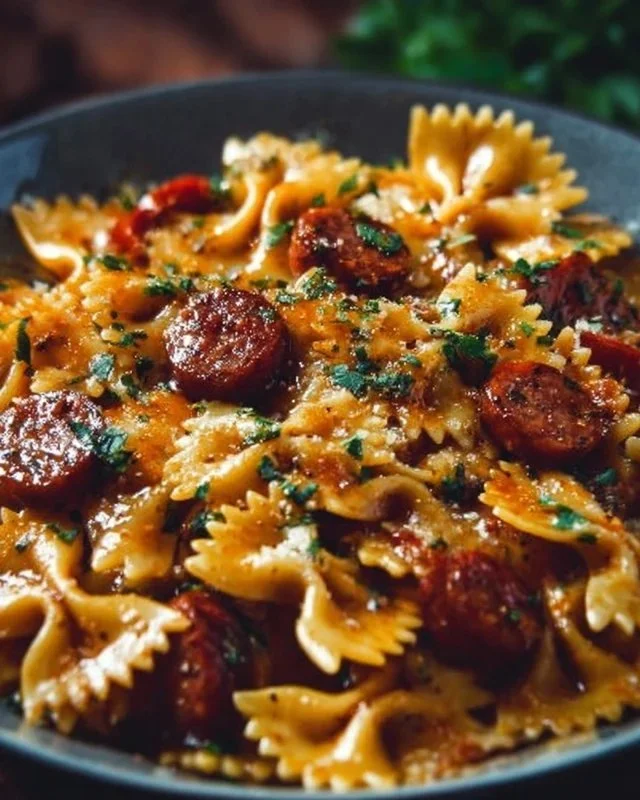 Skillet Italian Sausage and Butternut Squash Pasta in a pan