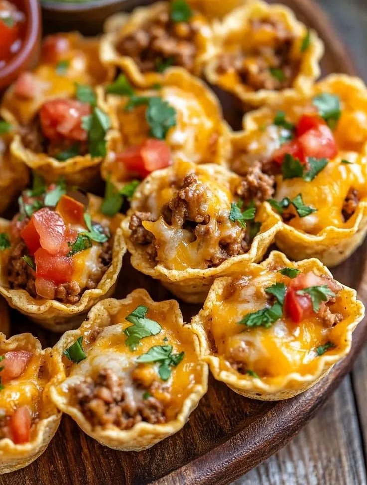Plate of delicious Taco Ranch Bites garnished with fresh ingredients.