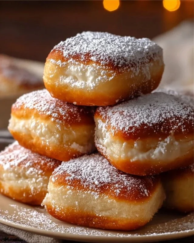 Plate of delicious Vanilla French Beignets dusted with powdered sugar