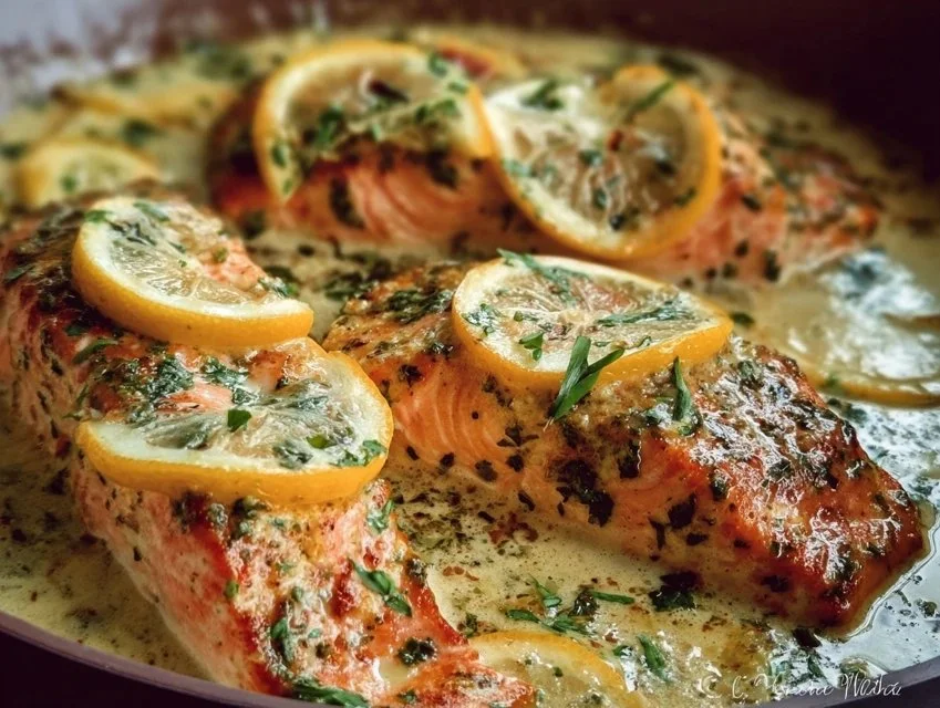 Baked Salmon with Lemon Butter Cream Sauce