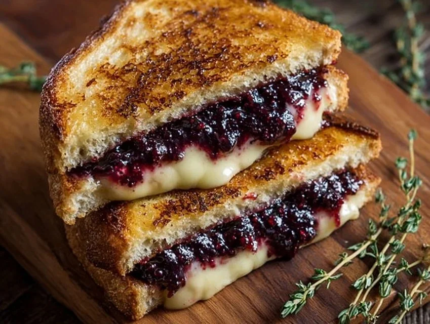 Gourmet Balsamic Blackberry Bliss Grilled Cheese sandwich with fresh ingredients