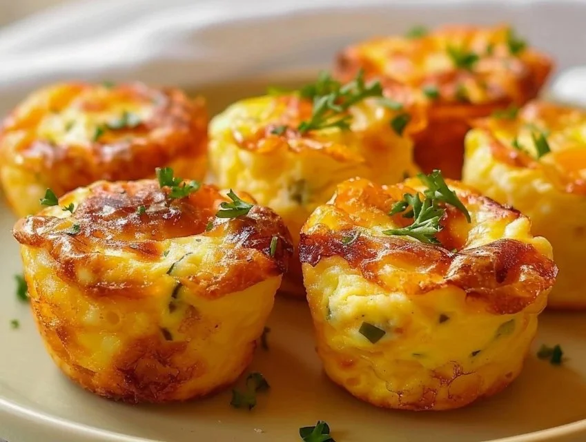 Cheesy Muffin Tin Cottage Cheese Egg Bites ready to serve on a plate