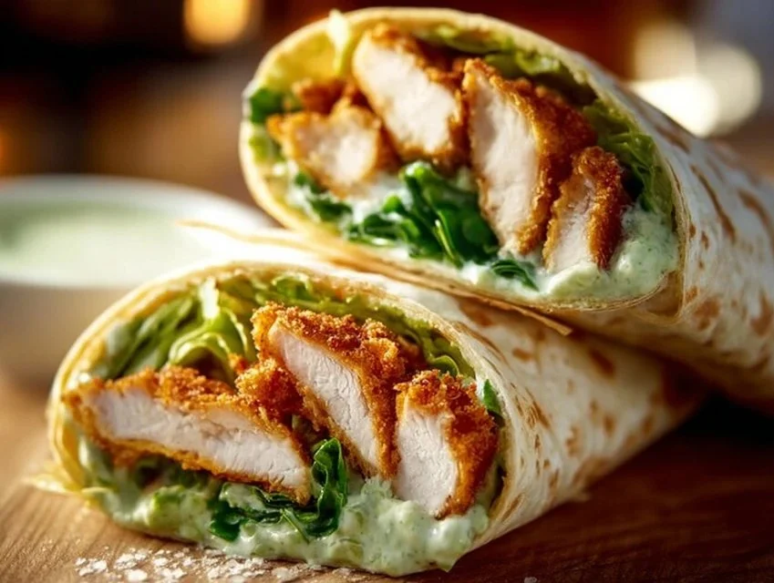 Delicious Chicken Caesar Wrap served with fresh ingredients in a tortilla