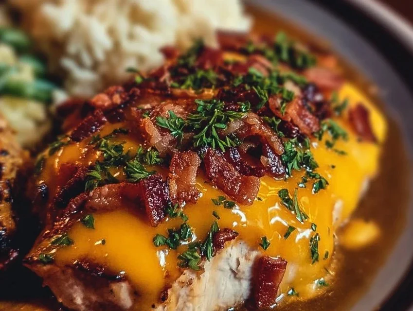 Delicious Cowboy BBQ Bacon Cheddar Chicken with smoky flavors