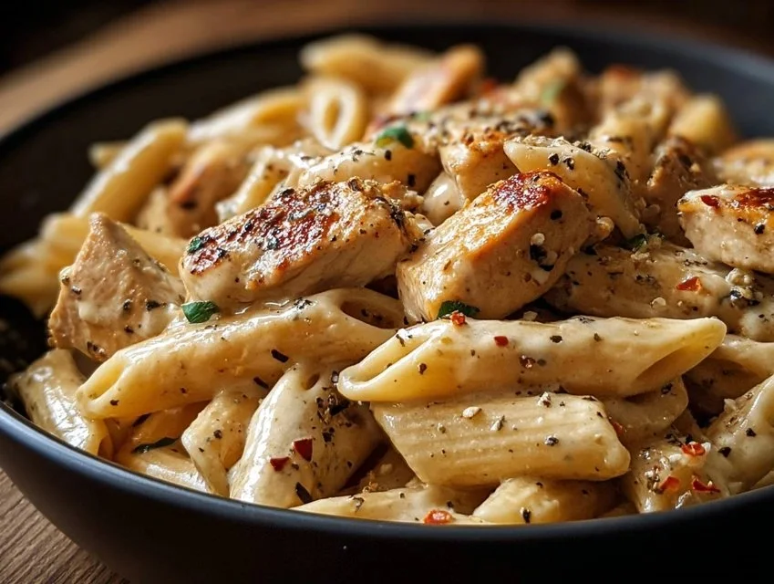 Creamy Cajun Chicken Pasta served in a bowl with fresh herbs and spices