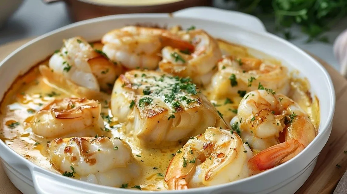 Creamy Garlic Butter Cod and Shrimp Skillet
