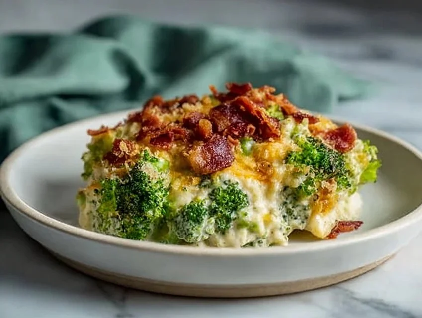 Creamy Low Carb Chicken Casserole with Broccoli and Bacon
