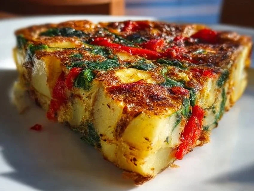 Easy Frittata with Potatoes, Red Peppers, and Spinach