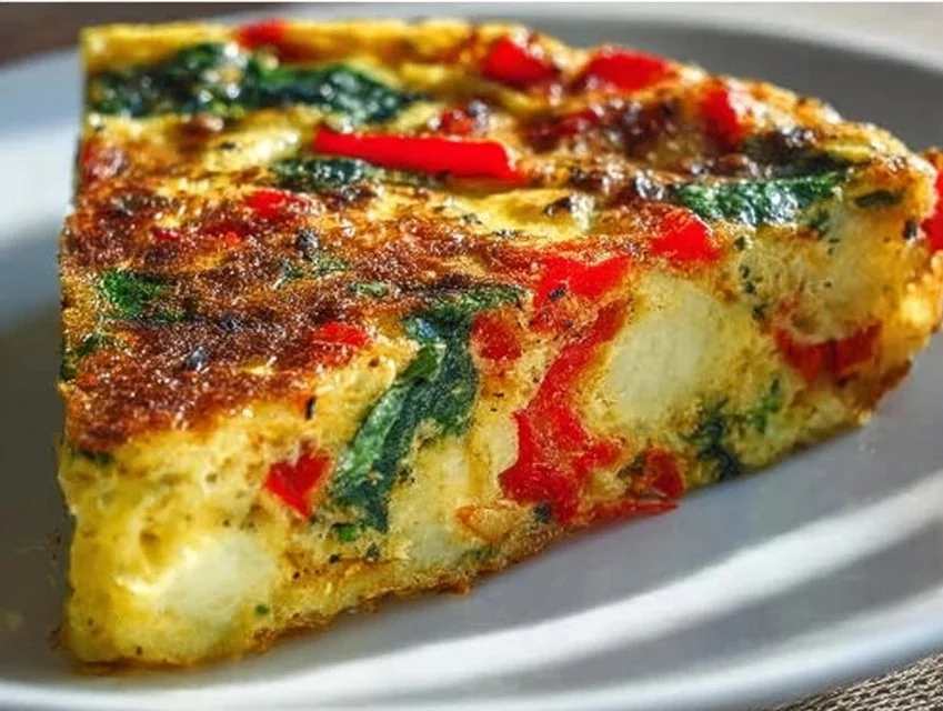 Easy Frittata with Potatoes, Red Peppers, and Spinach