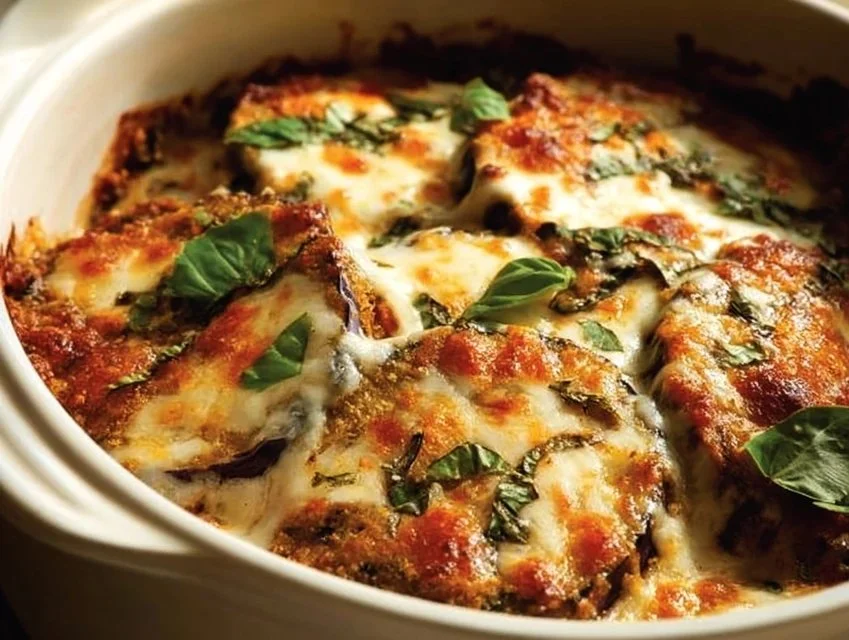 Eggplant Parmesan Recipe with Cheese and Spinach