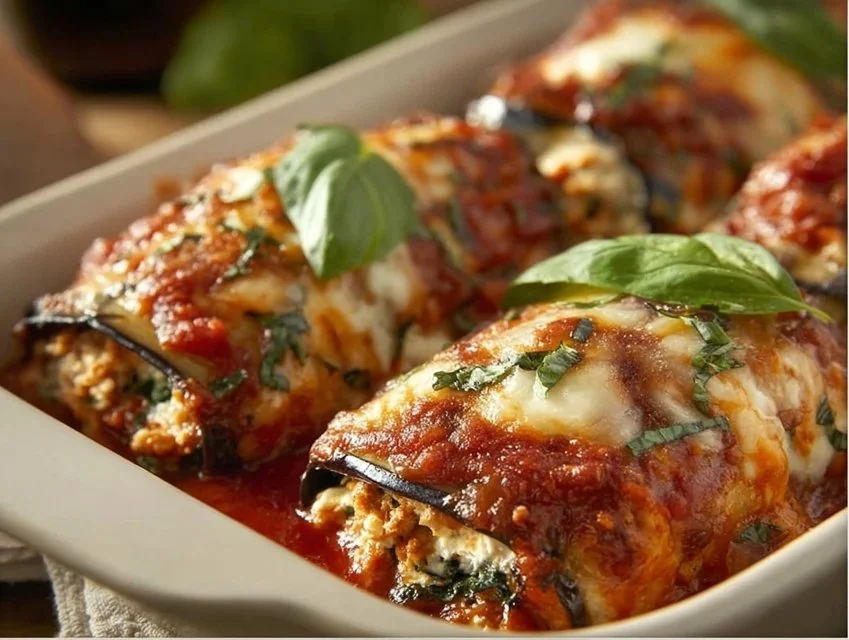 Fluffy Eggplant Rollatini Bake