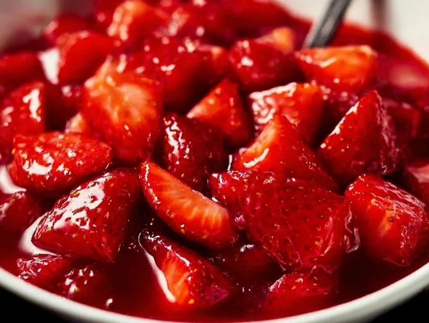Fresh strawberry sauce drizzled over dessert