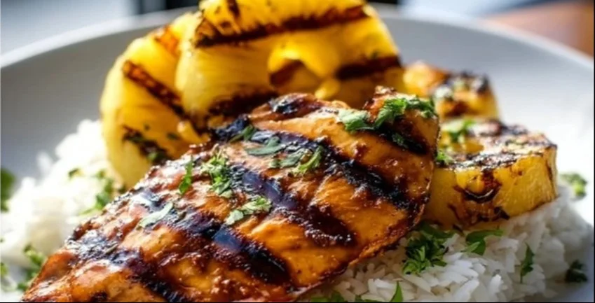 Hawaiian Chicken with Pineapple and Coconut Rice