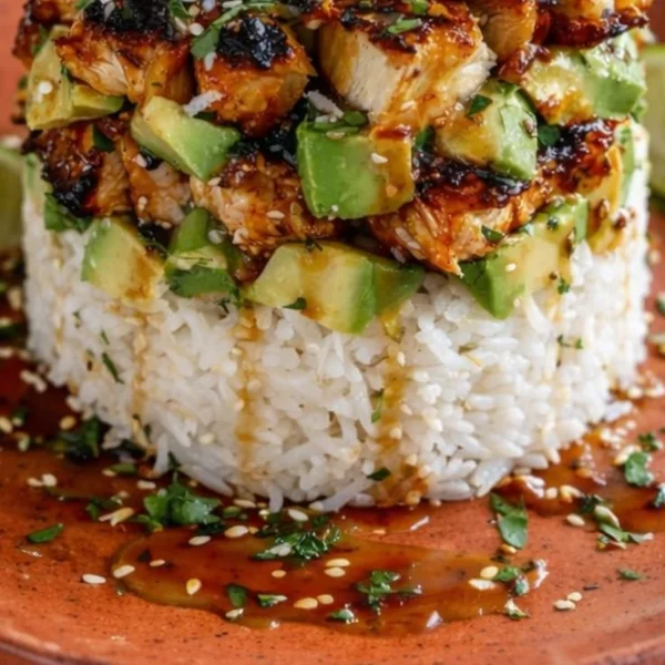 Honey Lime Chicken and Avocado Rice Stack
