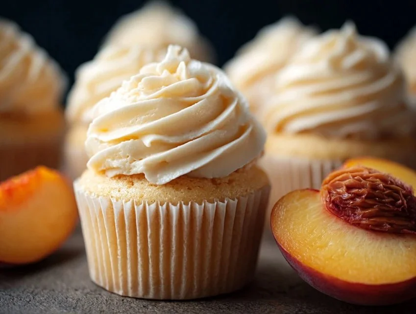 Delicious honey peach cream cheese cupcakes with a creamy frosting
