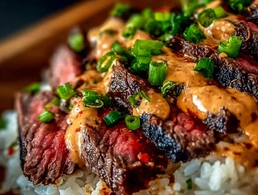 Korean BBQ Steak Rice Bowls with Spicy Cream Sauce
