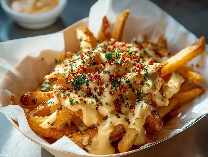 Delicious Louisiana Voodoo Fries topped with spicy seasoning and toppings