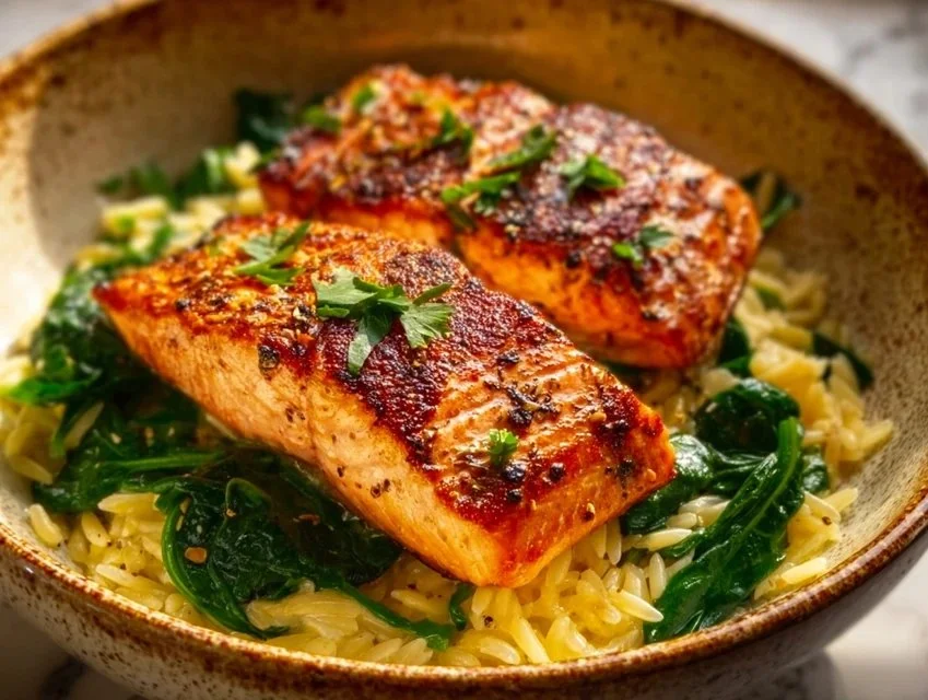 Mediterranean Salmon with Lemon Orzo