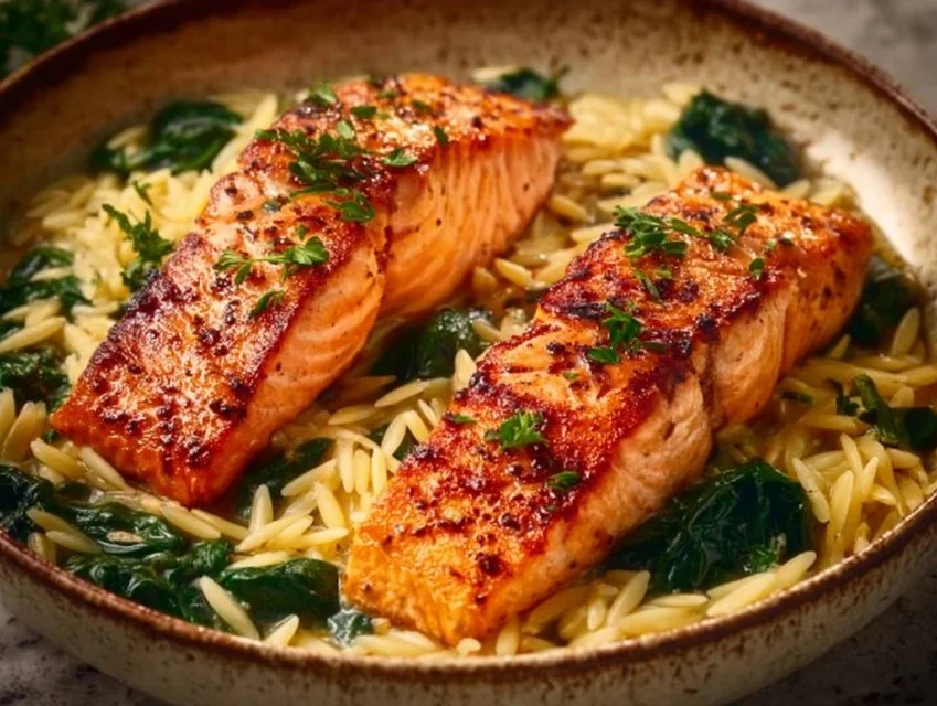 Mediterranean Salmon with Lemon Orzo