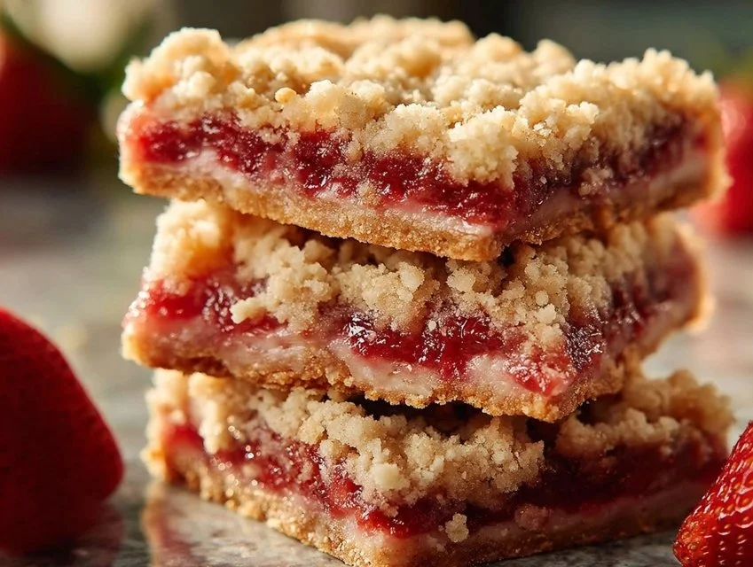 Delicious strawberry shortcake bars served on a plate with fresh strawberries
